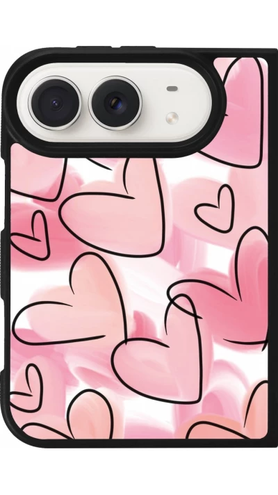 Coque iPhone Duo - Silicone rigide noir Easter 2023 pink hearts