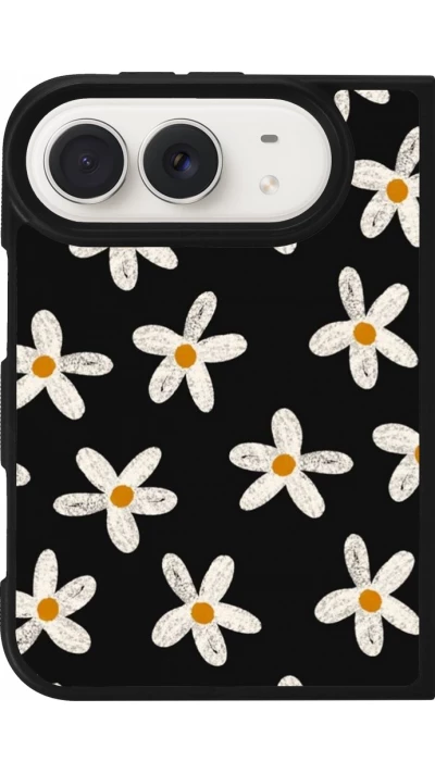 Coque iPhone Duo - Silicone rigide noir Easter 2024 white on black flower