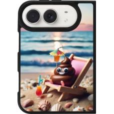 Coque iPhone Duo - Silicone rigide noir Emoji caca sur chaise longue