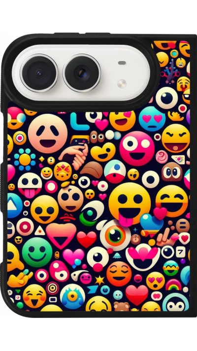 Coque iPhone Duo - Silicone rigide noir Emoji Mix Color