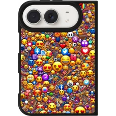 Coque iPhone Duo - Silicone rigide noir Emoji mixed