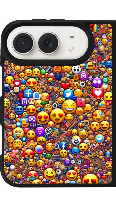 Coque iPhone Duo - Silicone rigide noir Emoji mixed