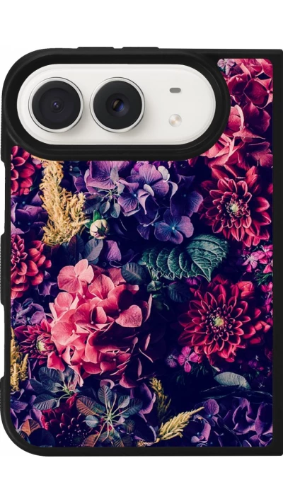 Coque iPhone Duo - Silicone rigide noir Flowers Dark