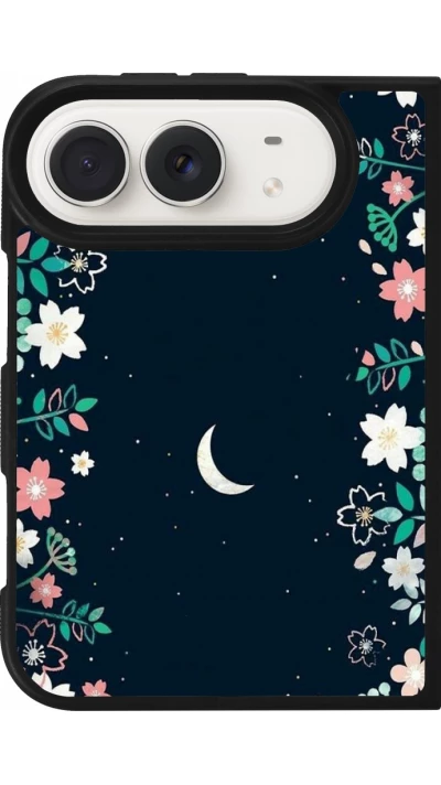 Coque iPhone Duo - Silicone rigide noir Flowers space
