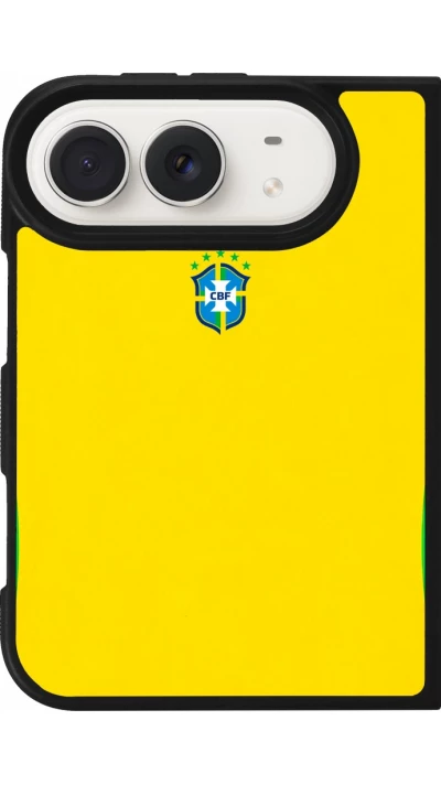 Coque iPhone Duo - Silicone rigide noir Maillot de football Bresil 2026 personnalisable