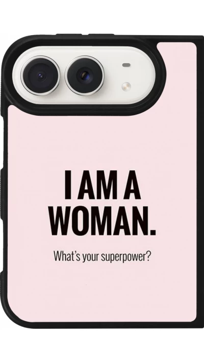 Coque iPhone Duo - Silicone rigide noir I am a woman