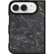 Coque iPhone Duo - Silicone rigide noir Grey Gold Marble