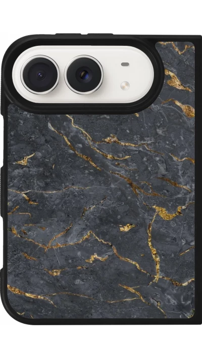 Coque iPhone Duo - Silicone rigide noir Grey Gold Marble