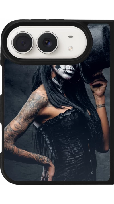 Coque iPhone Duo - Silicone rigide noir Halloween 22 Tattooed Girl