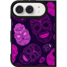 Coque iPhone Duo - Silicone rigide noir Halloween 2023 pink skulls