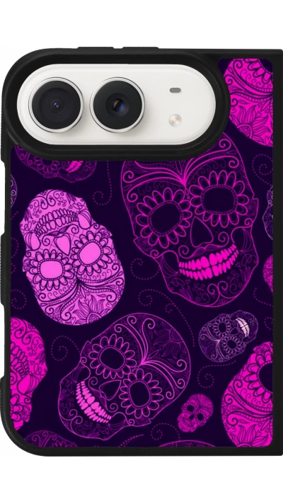 Coque iPhone Duo - Silicone rigide noir Halloween 2023 pink skulls