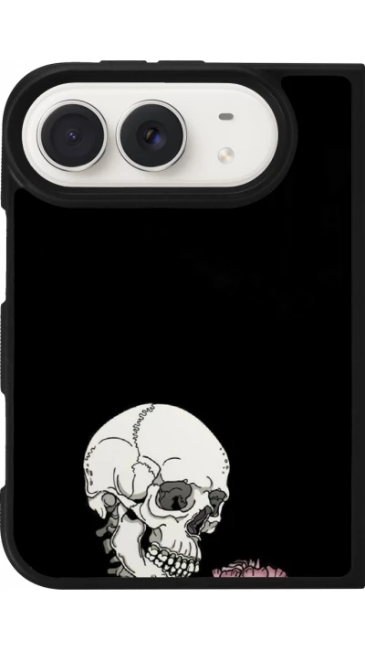 Coque iPhone Duo - Silicone rigide noir Halloween 2023 rose and skeleton