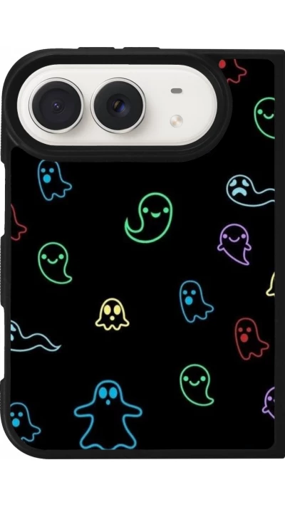 Coque iPhone Duo - Silicone rigide noir Halloween 2024 colorful ghosts