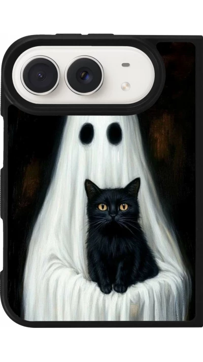 Coque iPhone Duo - Silicone rigide noir Halloween 2025 Ghost with black cat