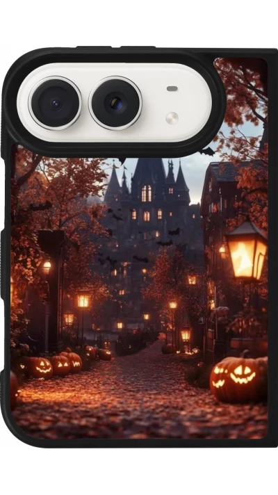 Coque iPhone Duo - Silicone rigide noir Halloween 2025 Haunted house