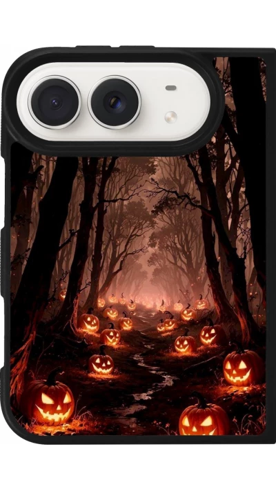 Coque iPhone Duo - Silicone rigide noir Halloween 2025 Road of Terrifying Pumpkins