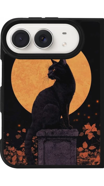 Coque iPhone Duo - Silicone rigide noir Halloween 2026 Cat Art Nouveau