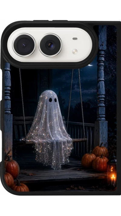 Coque iPhone Duo - Silicone rigide noir Halloween 2026 Ghost on a swing