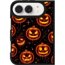 Coque iPhone Duo - Silicone rigide noir Halloween 2026 Pattern Pumpkins