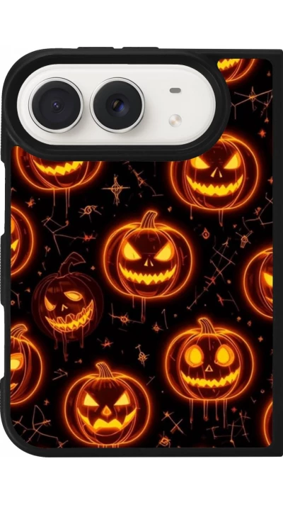 Coque iPhone Duo - Silicone rigide noir Halloween 2026 Pattern Pumpkins