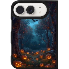 Coque iPhone Duo - Silicone rigide noir Halloween 2026 Road of Pumpkins