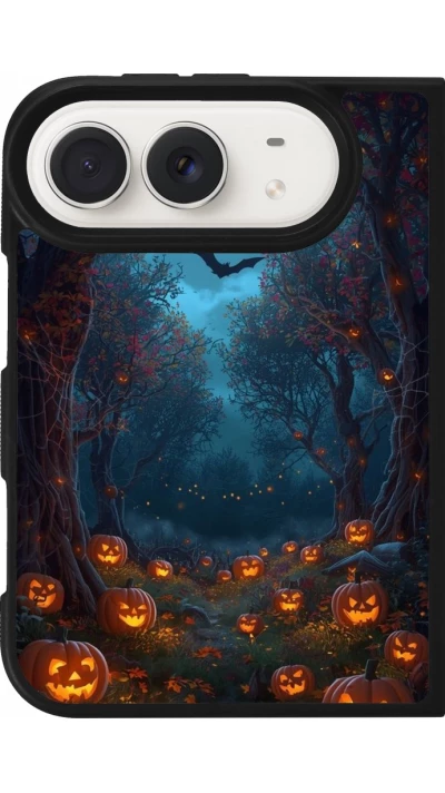 Coque iPhone Duo - Silicone rigide noir Halloween 2026 Road of Pumpkins