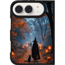 Coque iPhone Duo - Silicone rigide noir Halloween 2026 Witch with a cat