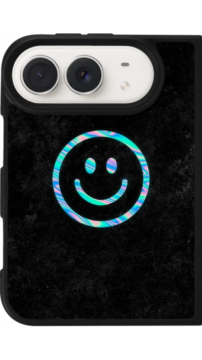 Coque iPhone Duo - Silicone rigide noir Happy smiely irisé