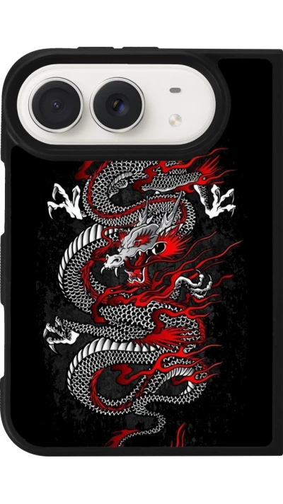 Coque iPhone Duo - Silicone rigide noir Japanese style Dragon Tattoo Red Black
