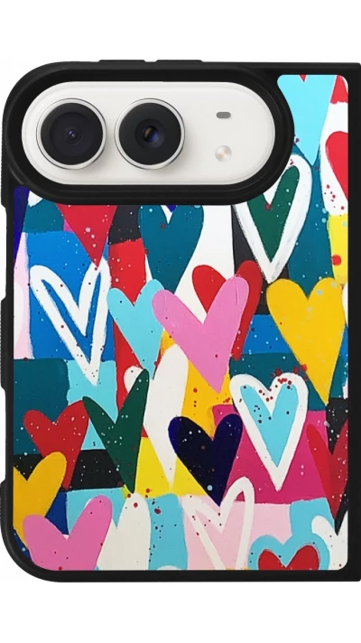 Coque iPhone Duo - Silicone rigide noir Joyful Hearts