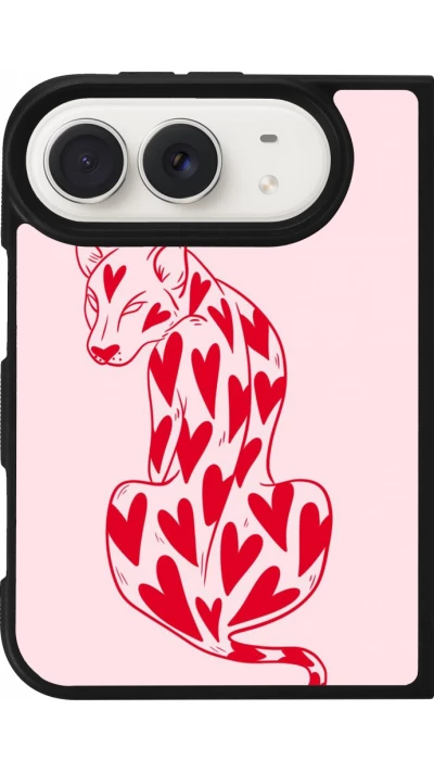 iPhone Duo Case Hülle - Silikon schwarz Leopard with hearts 2026