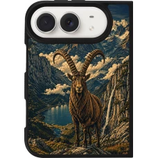 iPhone Duo Case Hülle - Silikon schwarz Linocut Steinbock
