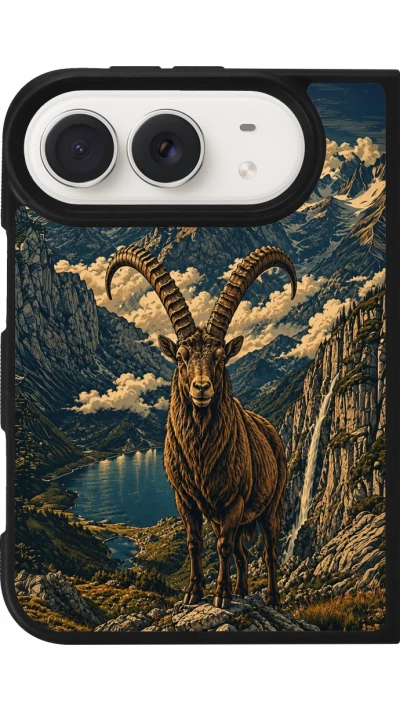 iPhone Duo Case Hülle - Silikon schwarz Linocut Steinbock