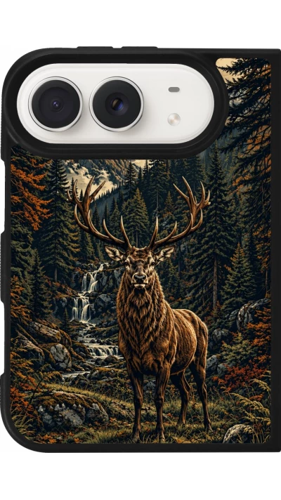 iPhone Duo Case Hülle - Silikon schwarz Linocut Reh