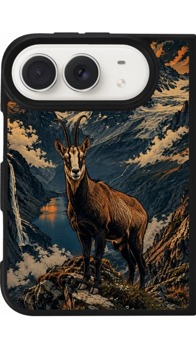 iPhone Duo Case Hülle - Silikon schwarz Linocut Gämse