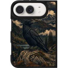 iPhone Duo Case Hülle - Silikon schwarz Linocut Grosser Rabe