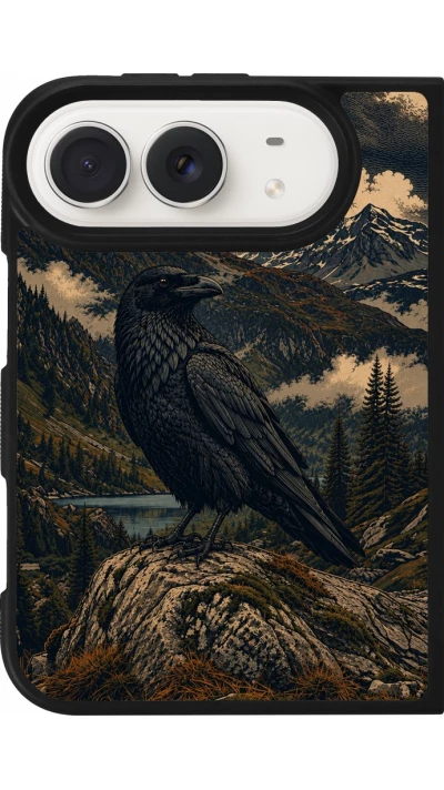 iPhone Duo Case Hülle - Silikon schwarz Linocut Grosser Rabe