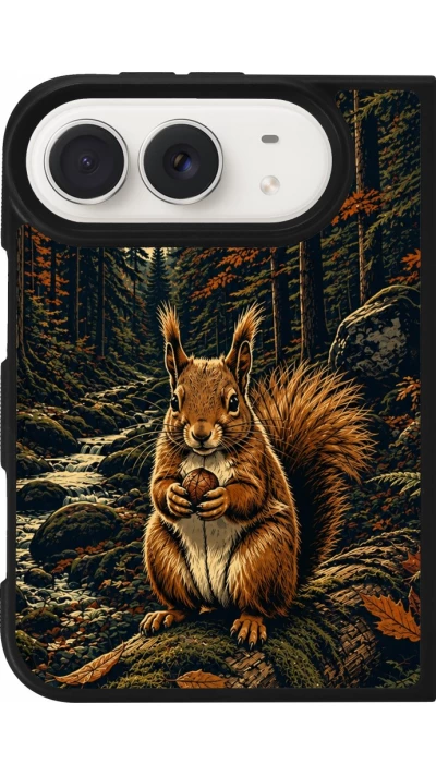 iPhone Duo Case Hülle - Silikon schwarz Linocut Eichhörnchen