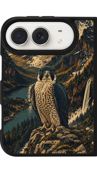 iPhone Duo Case Hülle - Silikon schwarz Linocut Wanderfalke