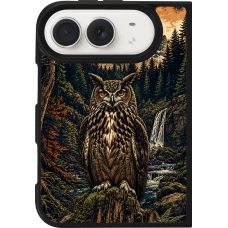 iPhone Duo Case Hülle - Silikon schwarz Linocut Uhu