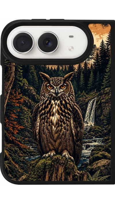 iPhone Duo Case Hülle - Silikon schwarz Linocut Uhu