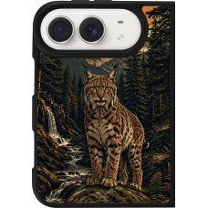 iPhone Duo Case Hülle - Silikon schwarz Linocut Luchs