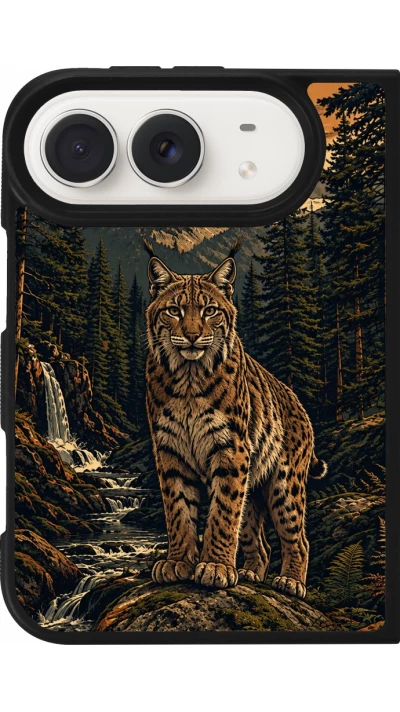 iPhone Duo Case Hülle - Silikon schwarz Linocut Luchs