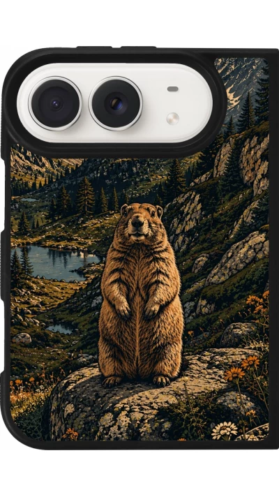 iPhone Duo Case Hülle - Silikon schwarz Linocut Murmeltier