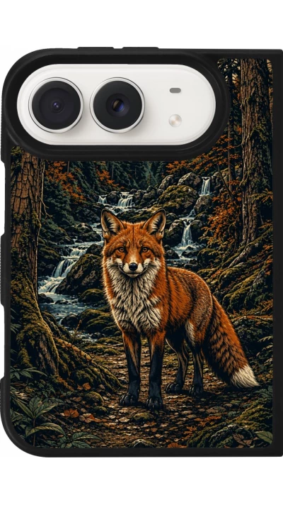 iPhone Duo Case Hülle - Silikon schwarz Linocut Fuchs