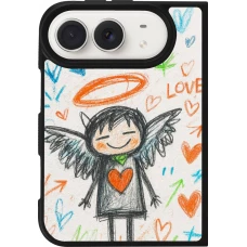 Coque iPhone Duo - Silicone rigide noir Little Angel Sketch Love