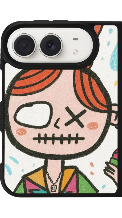 Coque iPhone Duo - Silicone rigide noir Little Girl Sketch