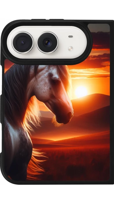 Coque iPhone Duo - Silicone rigide noir Majestic Sunset Horse