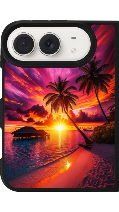 Coque iPhone Duo - Silicone rigide noir Maldives Dusk Bliss