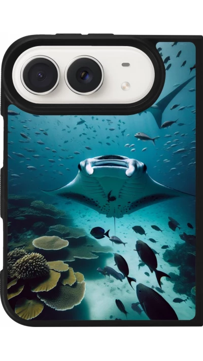 Coque iPhone Duo - Silicone rigide noir Manta Lagon Nettoyage